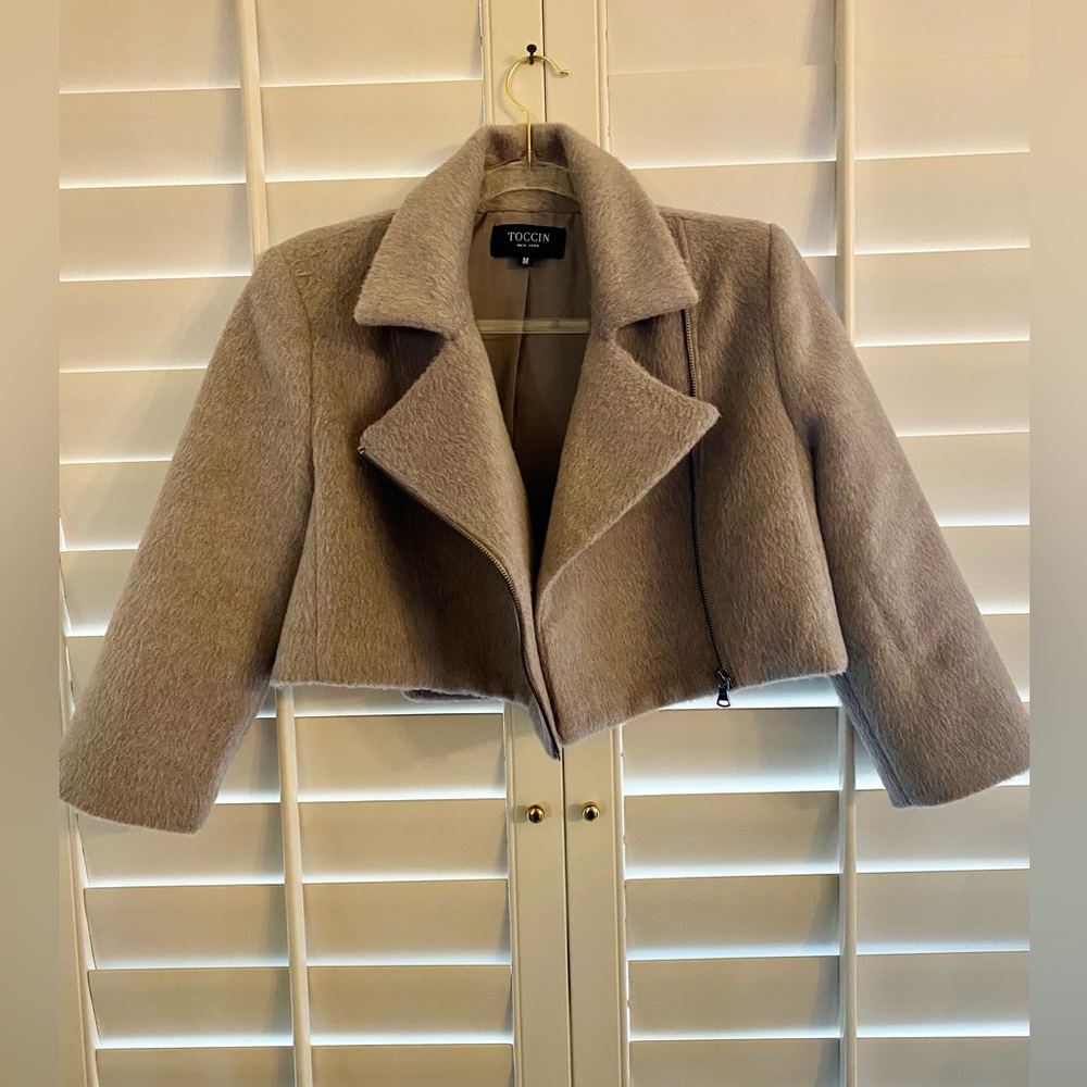 Toccin New York Moto Cropped Cashmere feel Jacket Size Med Excellent Condition - Picture 3 of 8